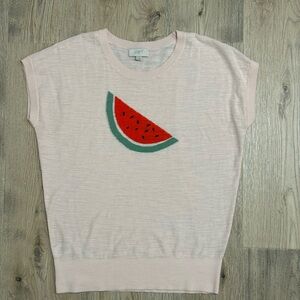 LOFT Outlet Short Sleeve Knit Sweater with Watermelon Graphic